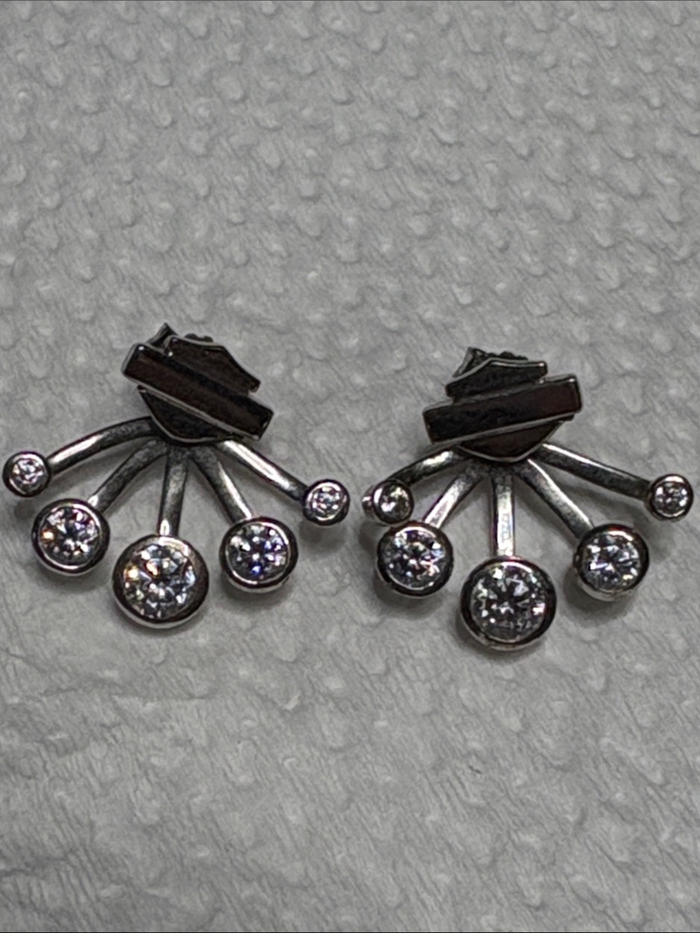 Harley-Davidson Silver Fan Stud Earrings with Clear Stones